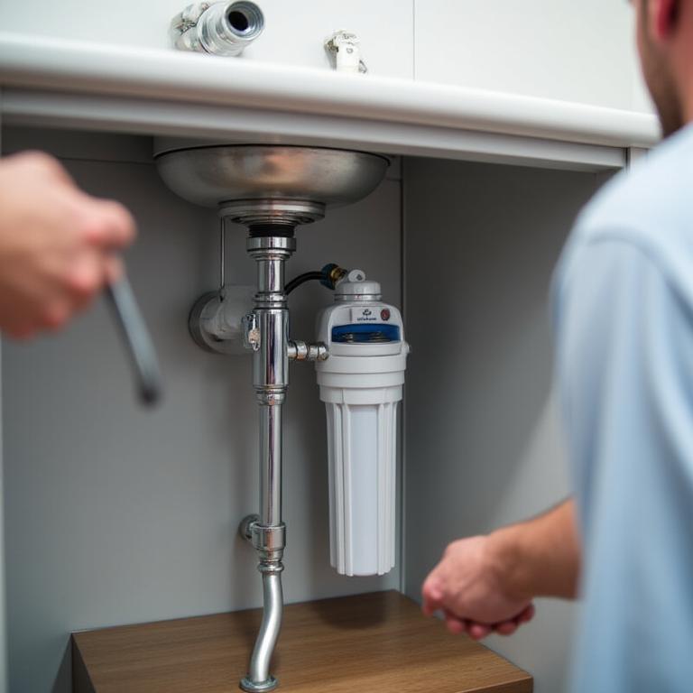 Sistema de filtración de agua bajo fregadero instalado